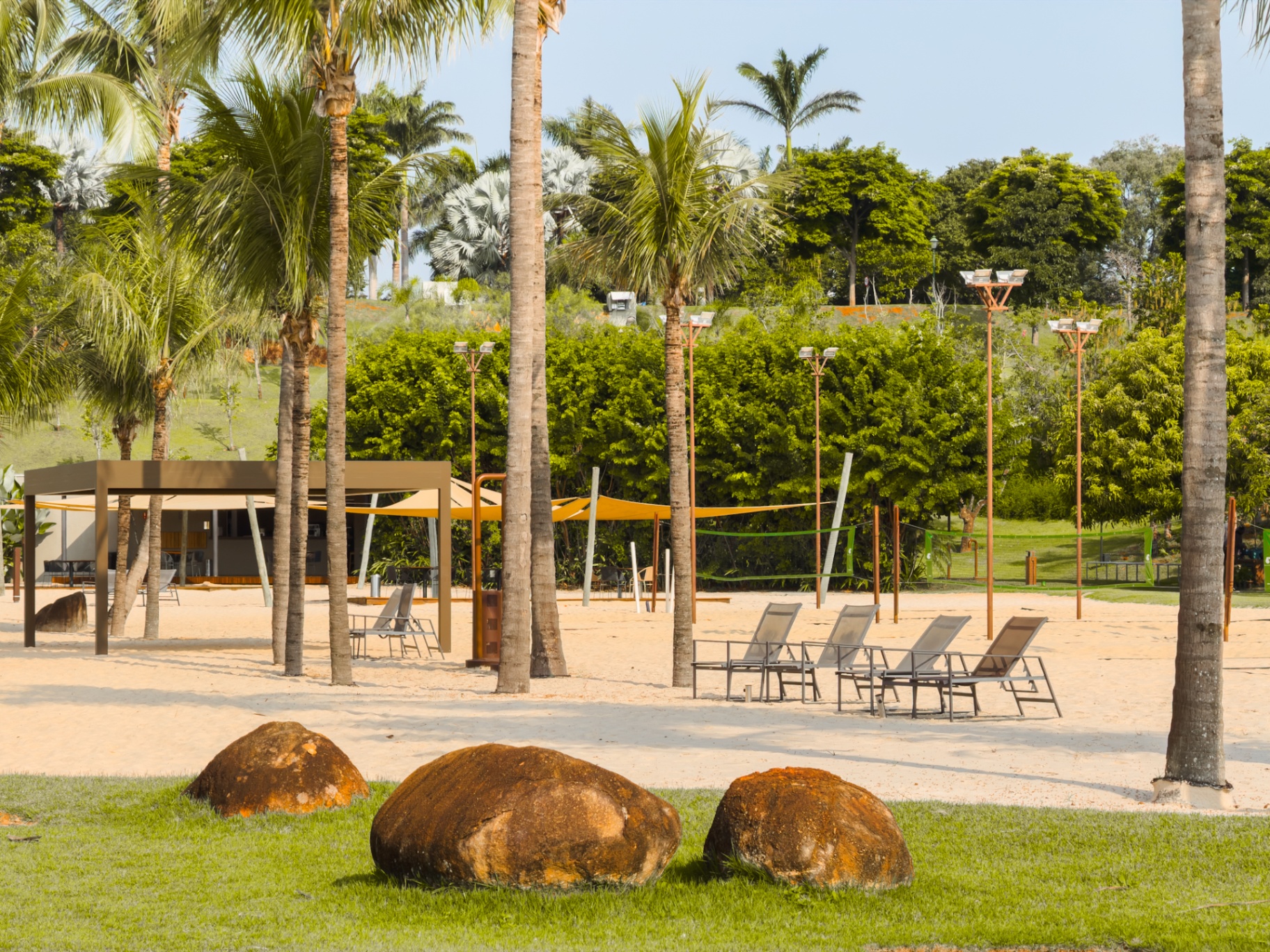 Beach club com palmeiras